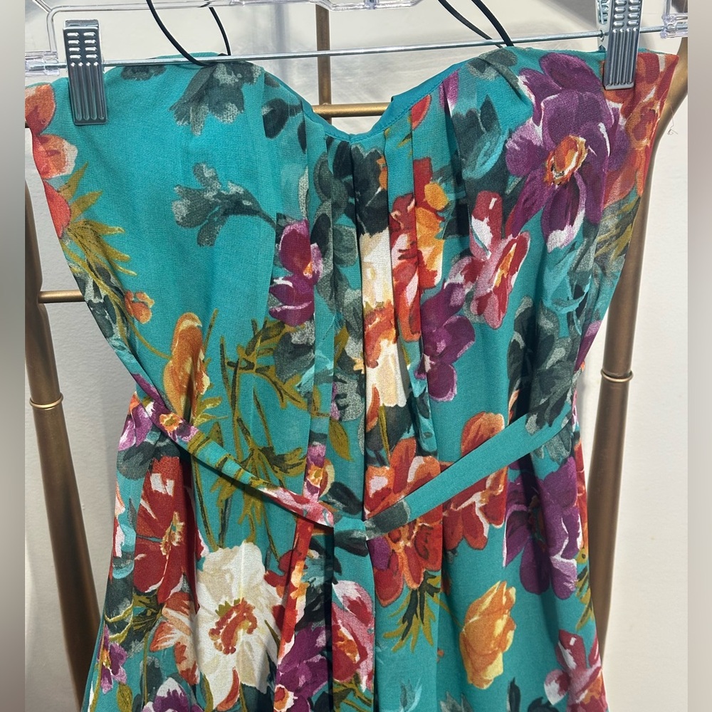 Lavender Brown Strapless Teal Floral Maxi Dress XS Boho Flowy NWT - Picture 2 of 9
